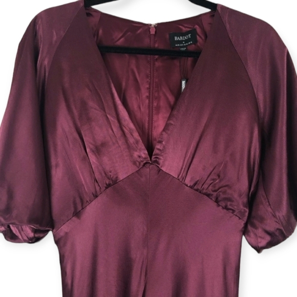 Bardot Everleigh Satin Midi Dress Burgundy - Picture 7 of 8